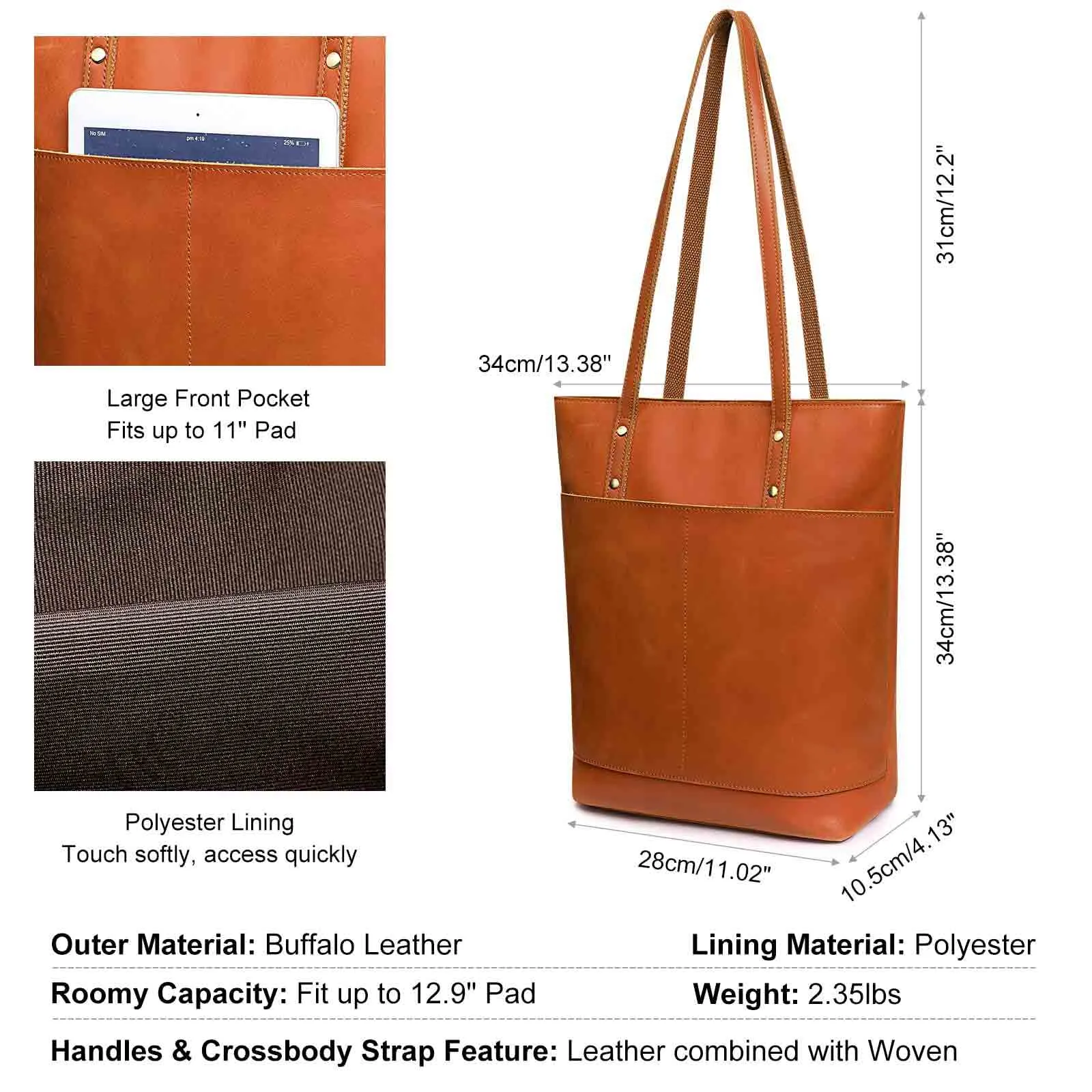 Medium Leather Tote With Big Front Pocket