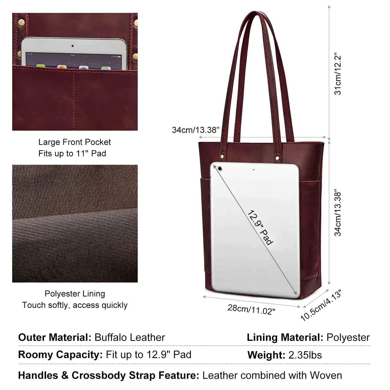 Medium Leather Tote With Big Front Pocket