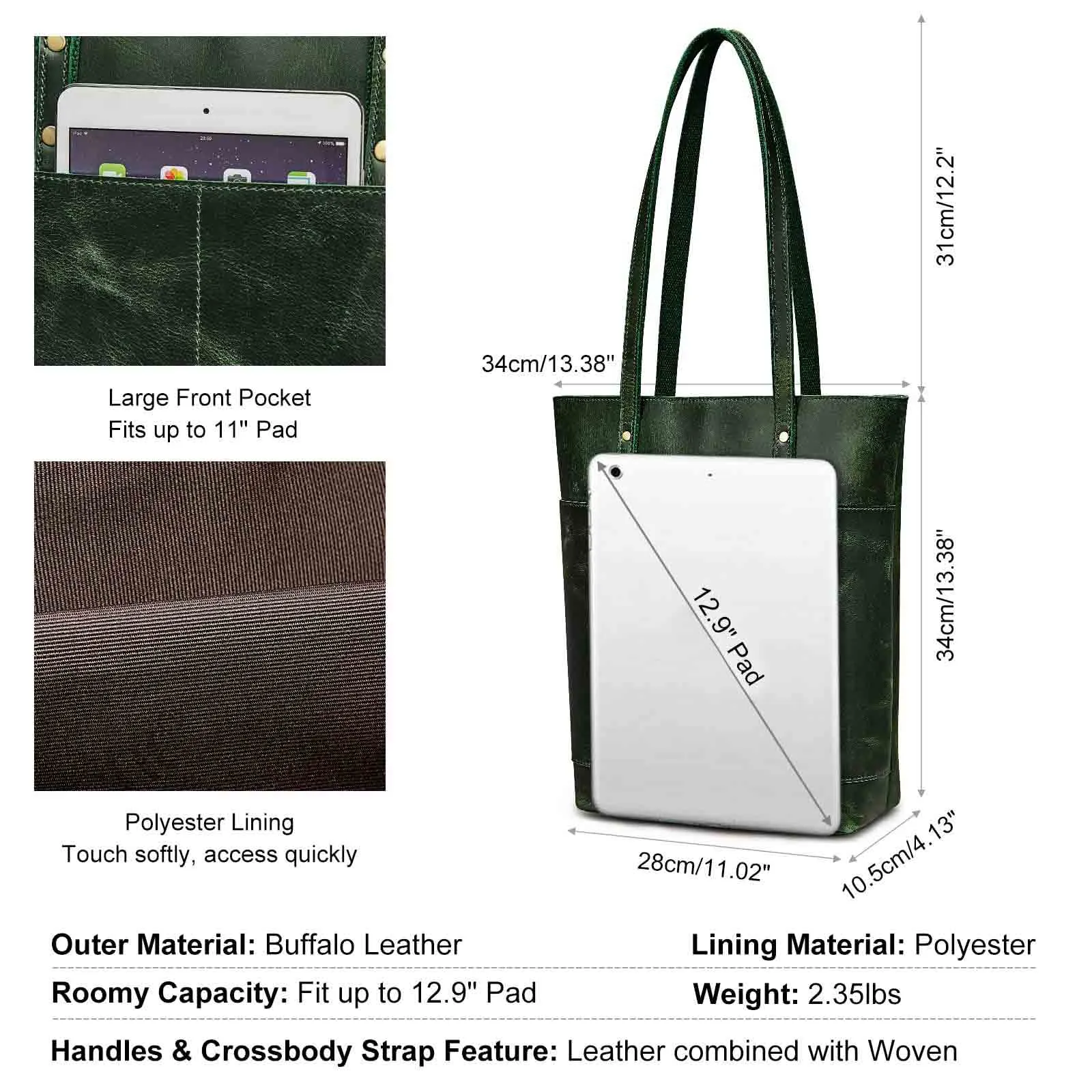 Medium Leather Tote With Big Front Pocket