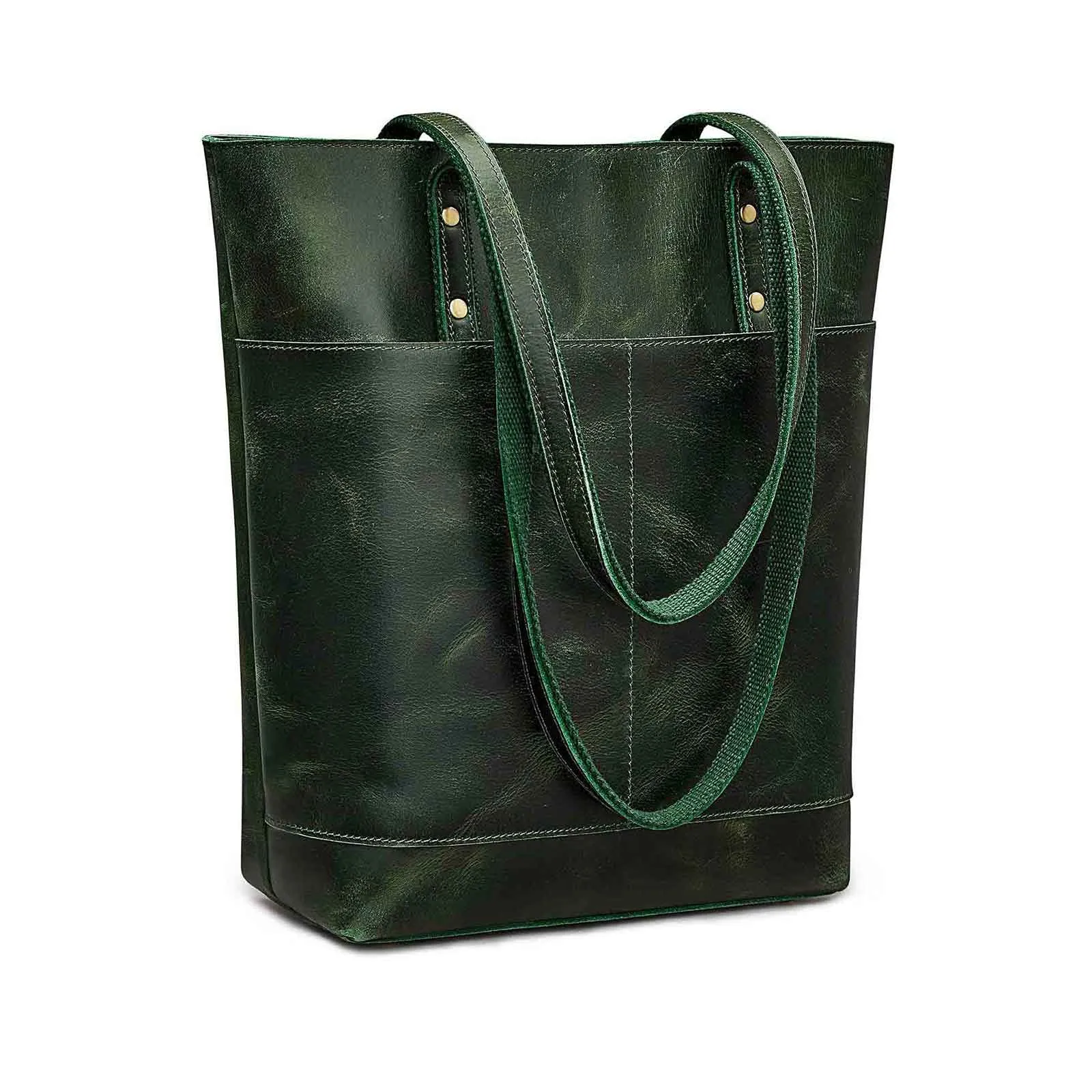 Medium Leather Tote With Big Front Pocket