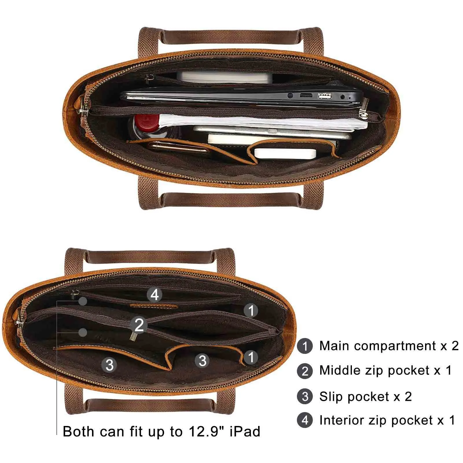 Medium Leather Tote With Big Front Pocket