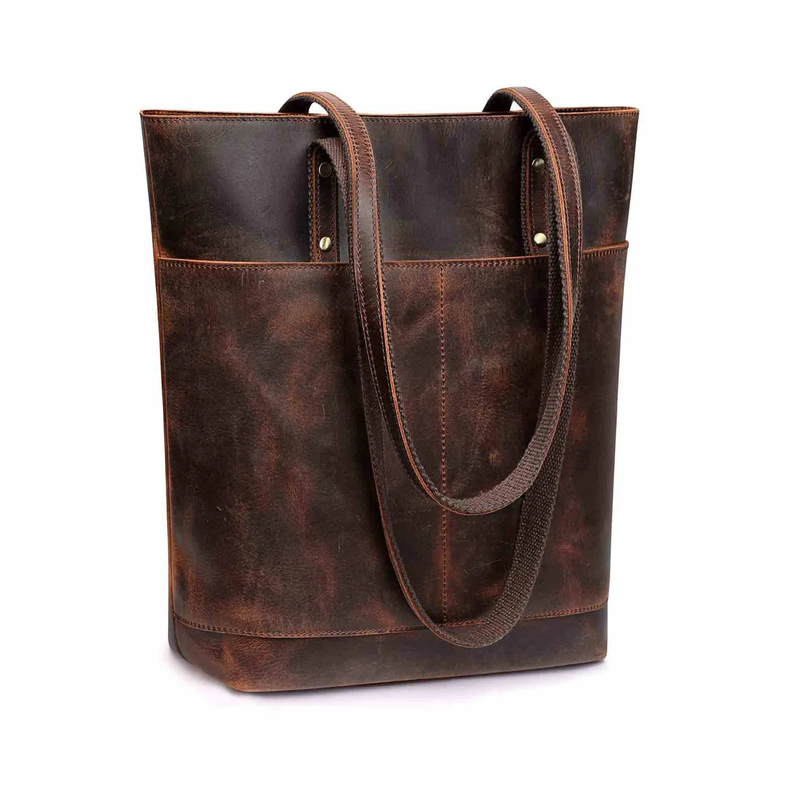 Medium Leather Tote With Big Front Pocket