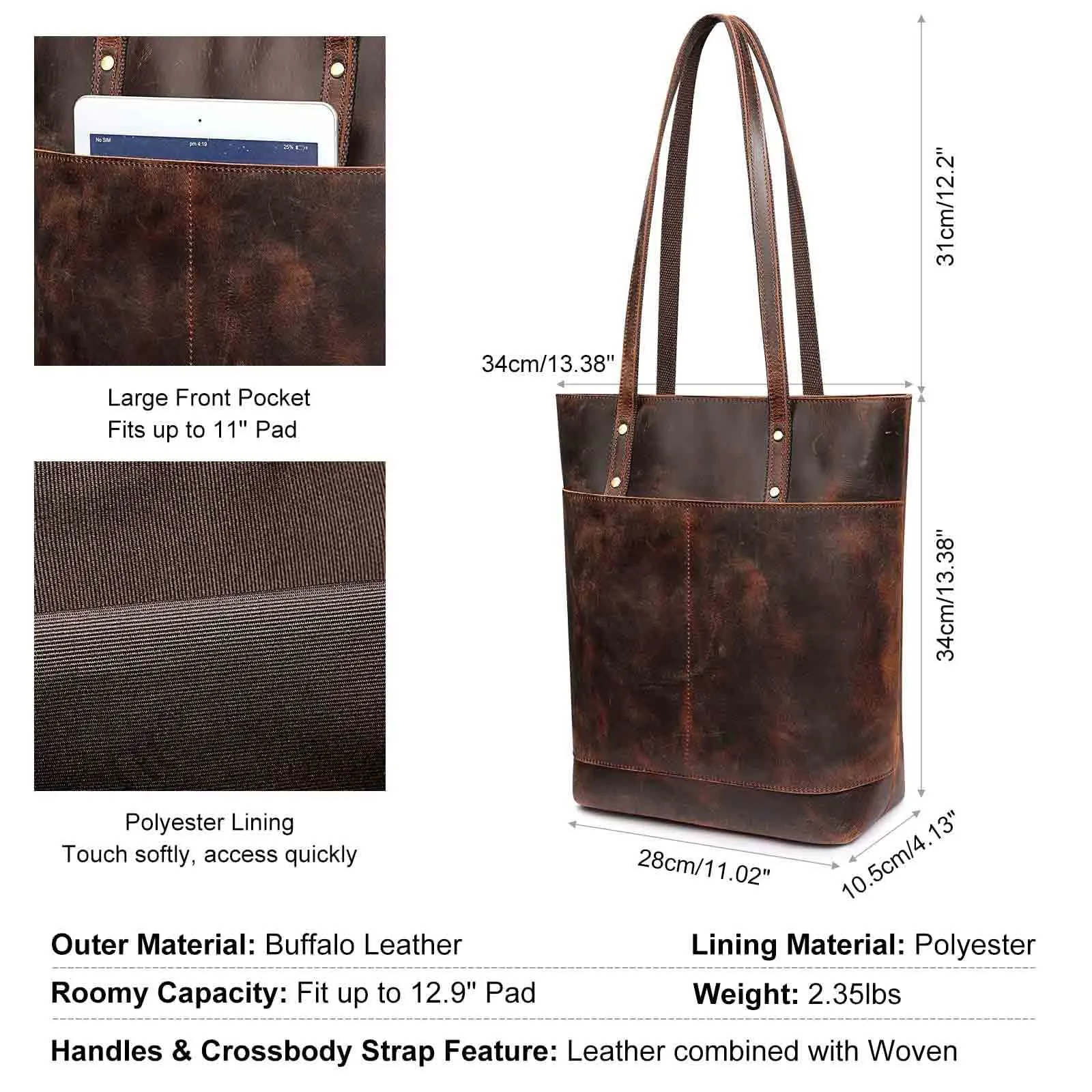 Medium Leather Tote With Big Front Pocket