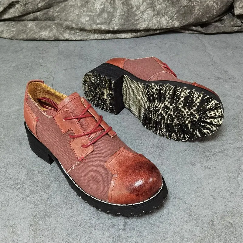 Men Height Increasing Patchwork Cowhide Casual Shoes