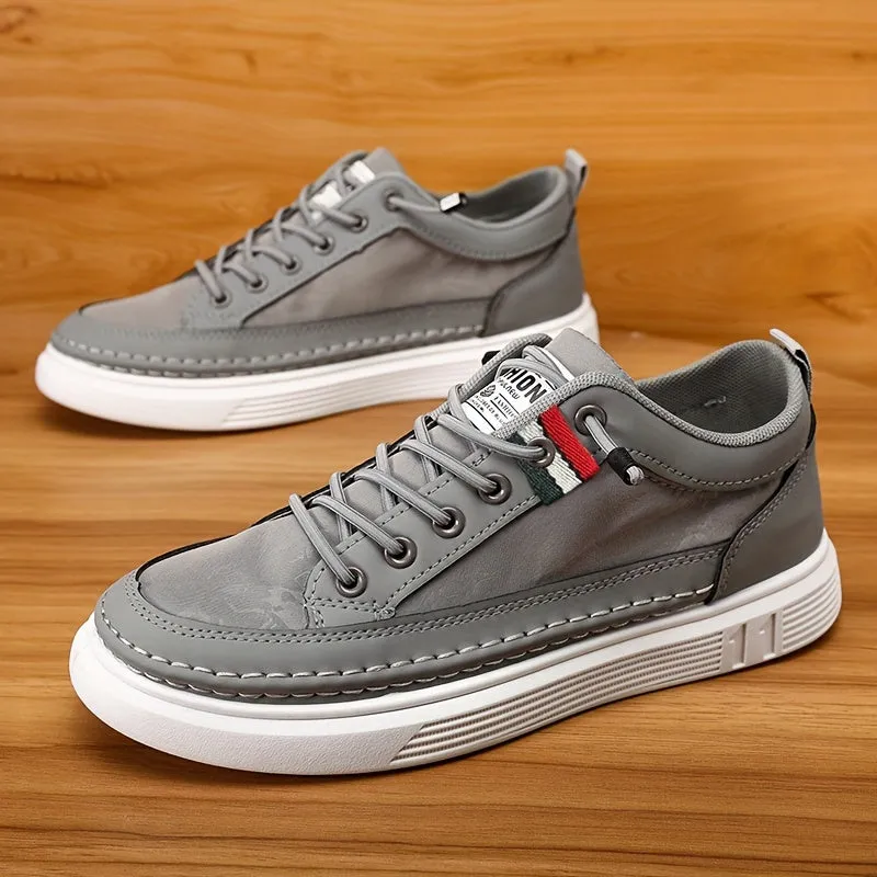 Men's All-Season Skate Shoes - Casual Gray Canvas Sneakers with White Rubber Sole, Non-Slip, Comfort Fit | Elastic Laces & EVA Insole for Casual Attire