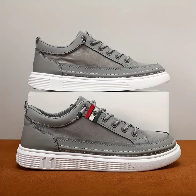 Men's All-Season Skate Shoes - Casual Gray Canvas Sneakers with White Rubber Sole, Non-Slip, Comfort Fit | Elastic Laces & EVA Insole for Casual Attire