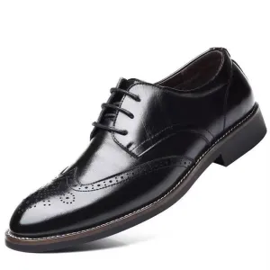 Mens Black Premium Leather Dress Shoes -Oxford Lace Up Style Walking Shoes