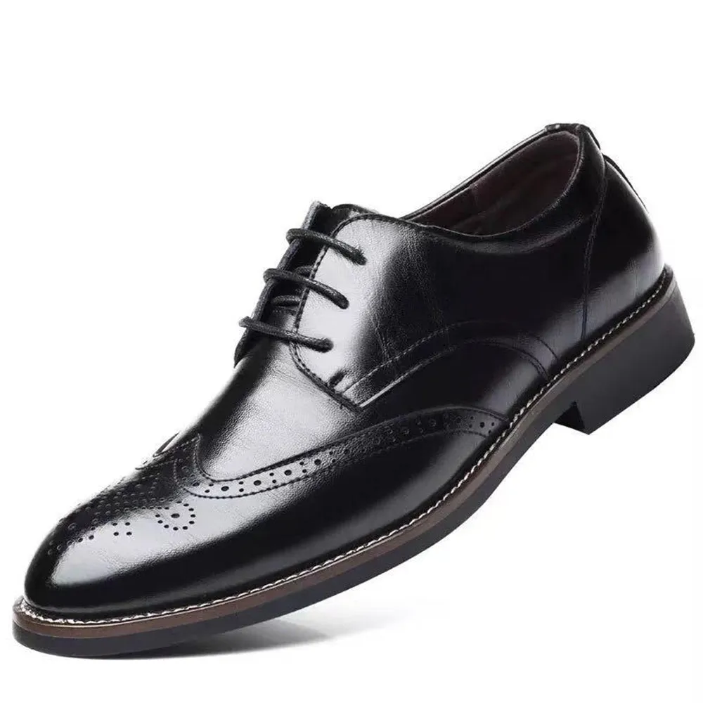 Mens Black Premium Leather Dress Shoes -Oxford Lace Up Style Walking Shoes