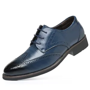 Mens Blue Premium Leather Dress Shoes -Oxford Lace Up Style Walking Shoes