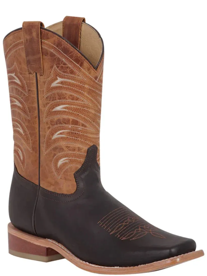 Men's Genuine Leather Classic Western Cowboy Boots 'El General' Color Choco 42992