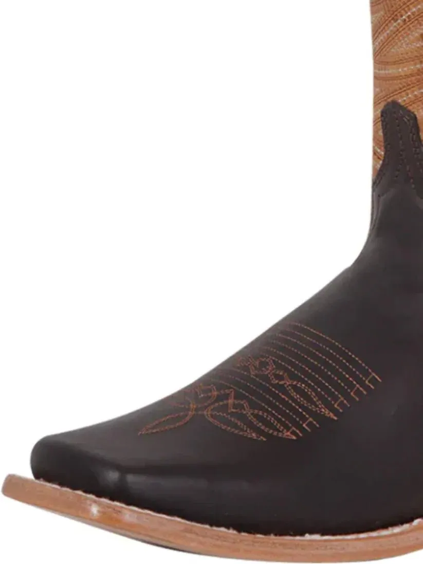 Men's Genuine Leather Classic Western Cowboy Boots 'El General' Color Choco 42992