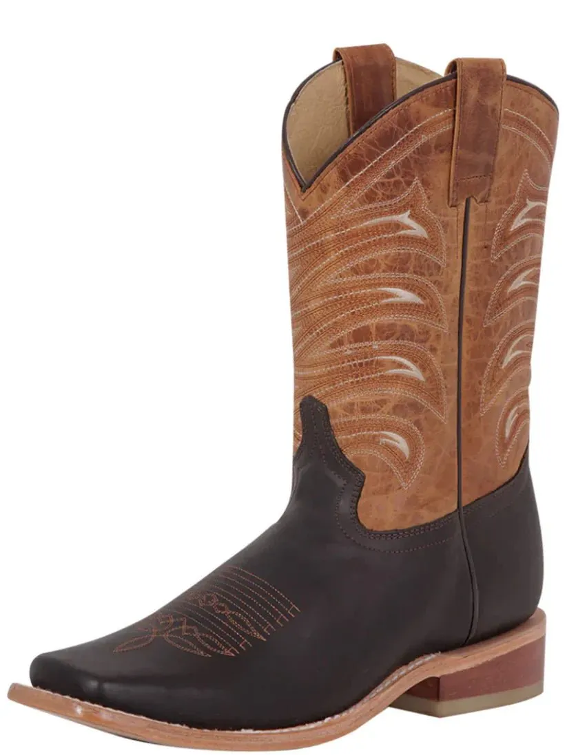 Men's Genuine Leather Classic Western Cowboy Boots 'El General' Color Choco 42992