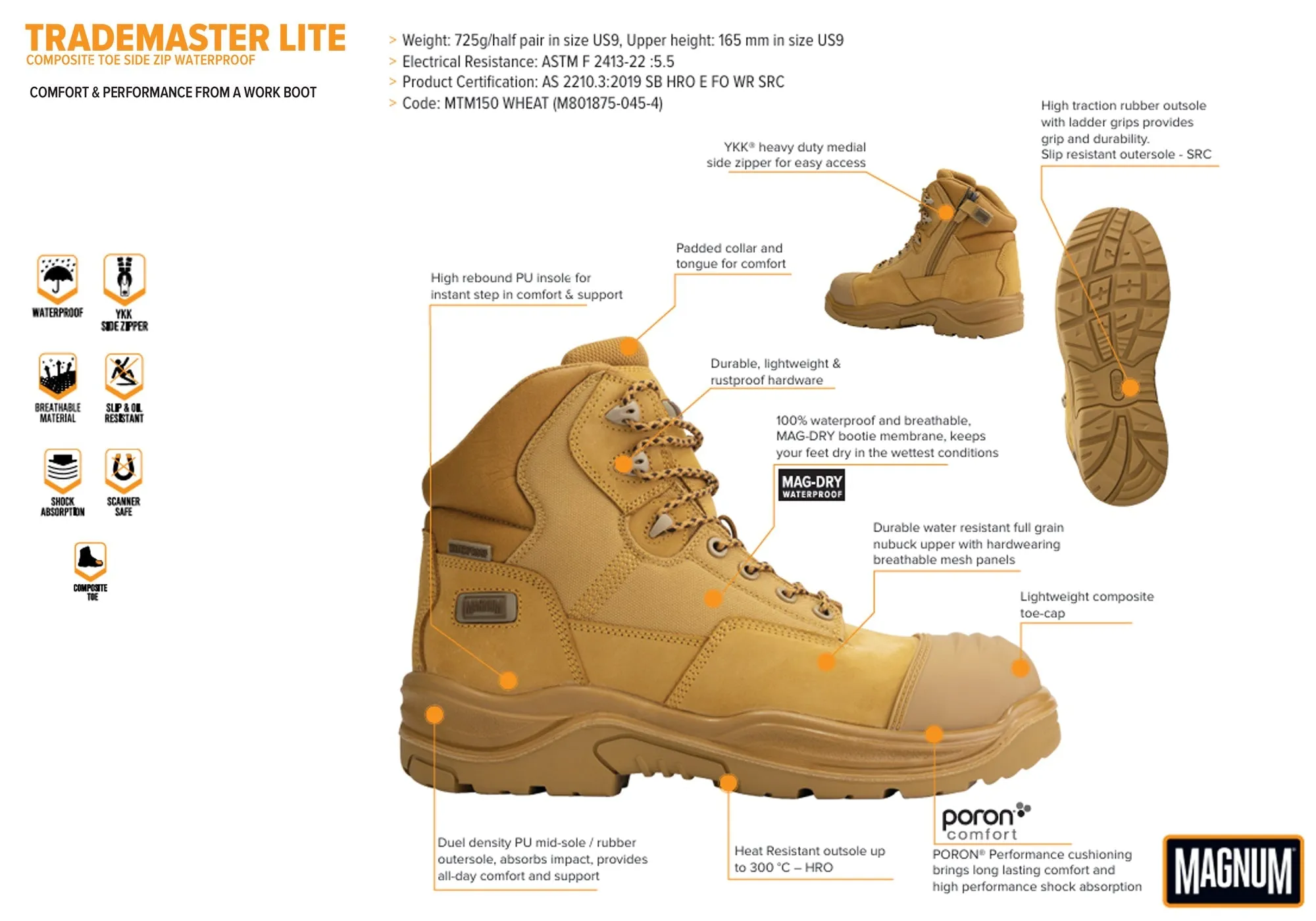 Mens Magnum Trademaster Lite CT SZ WP Boots
