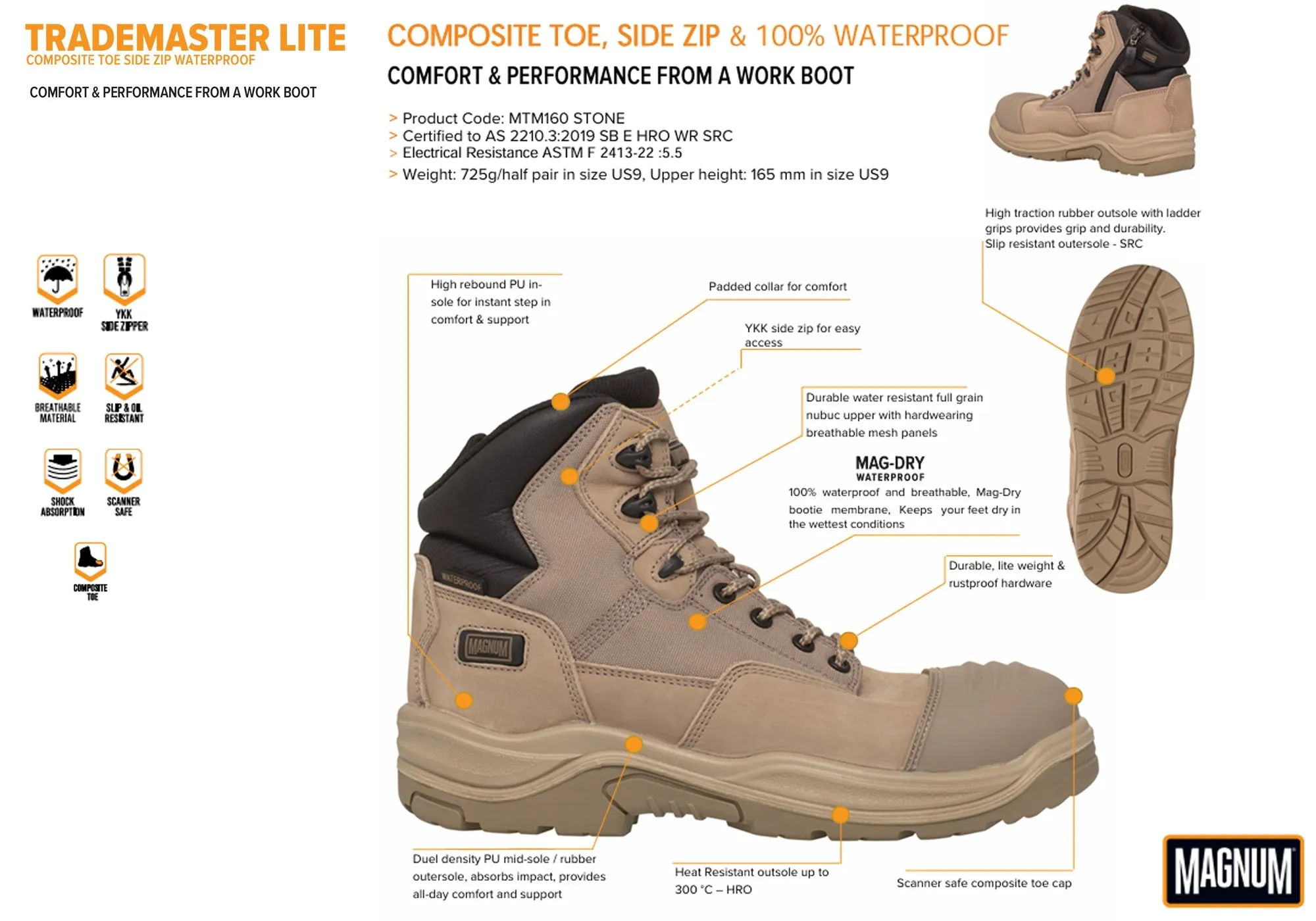 Mens Magnum Trademaster Lite CT SZ WP Boots
