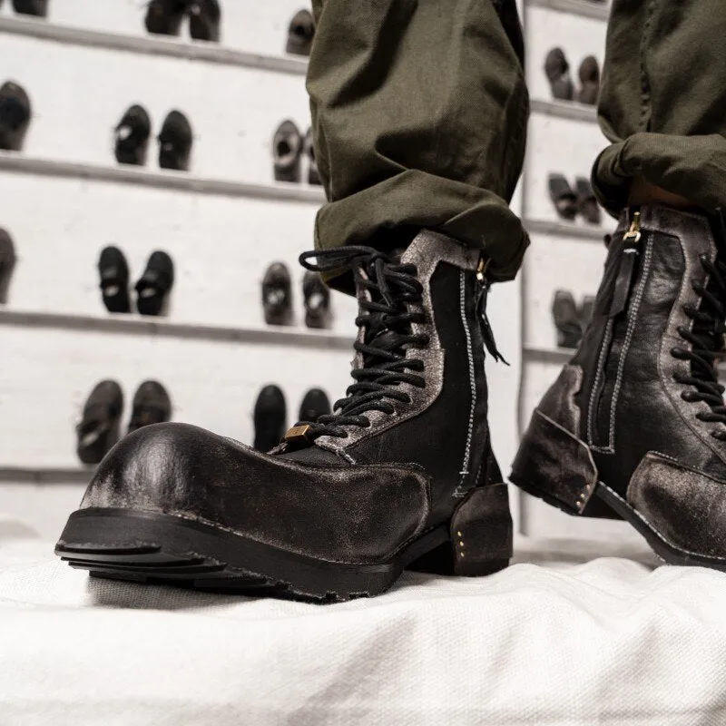 Mens Round Toe Genuine Leather Work Safety Shoes