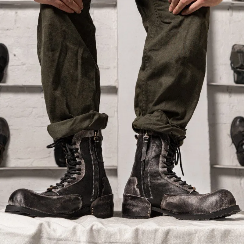 Mens Round Toe Genuine Leather Work Safety Shoes