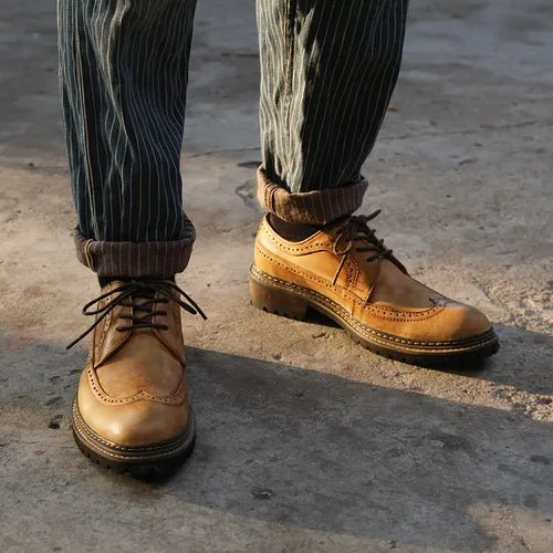 Men's thick-soled trendy carved thick-soled work shoes