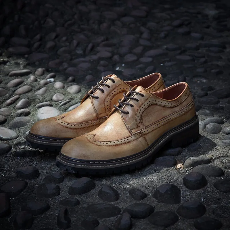 Men's thick-soled trendy carved thick-soled work shoes