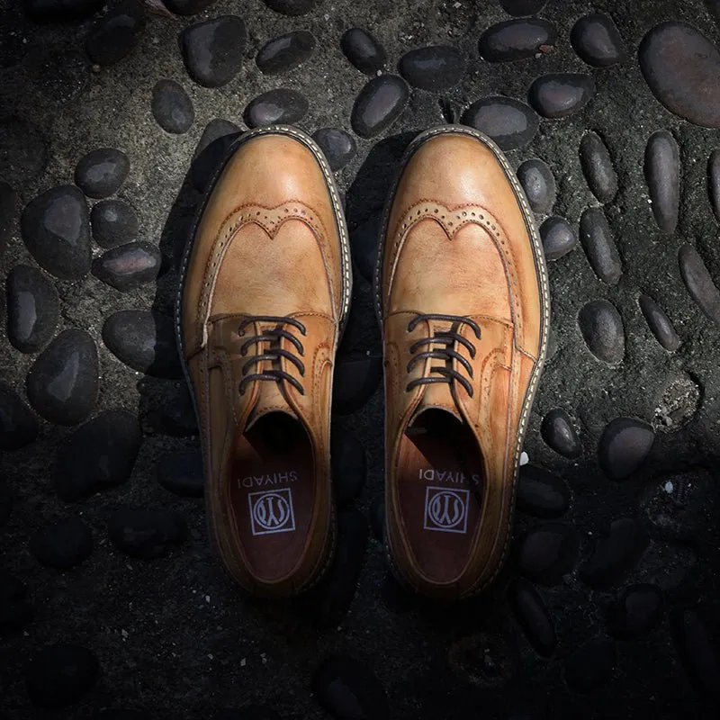Men's thick-soled trendy carved thick-soled work shoes