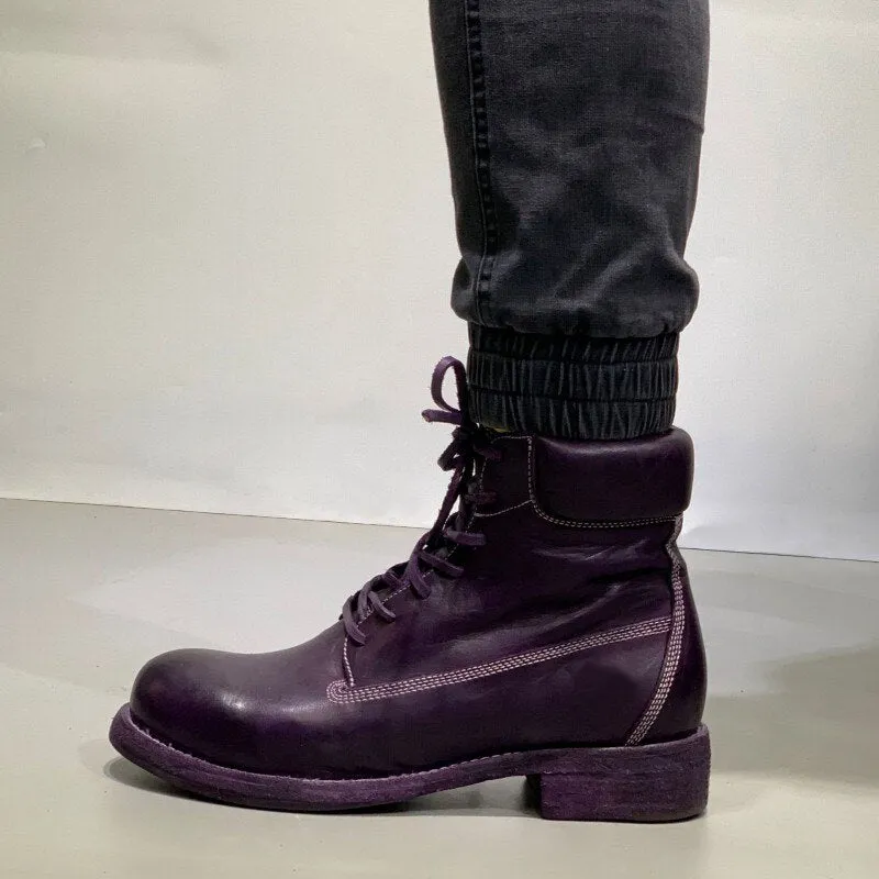 Mens Work Boots Lace Up Genuine Leather High Top Shoes