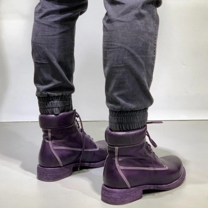 Mens Work Boots Lace Up Genuine Leather High Top Shoes