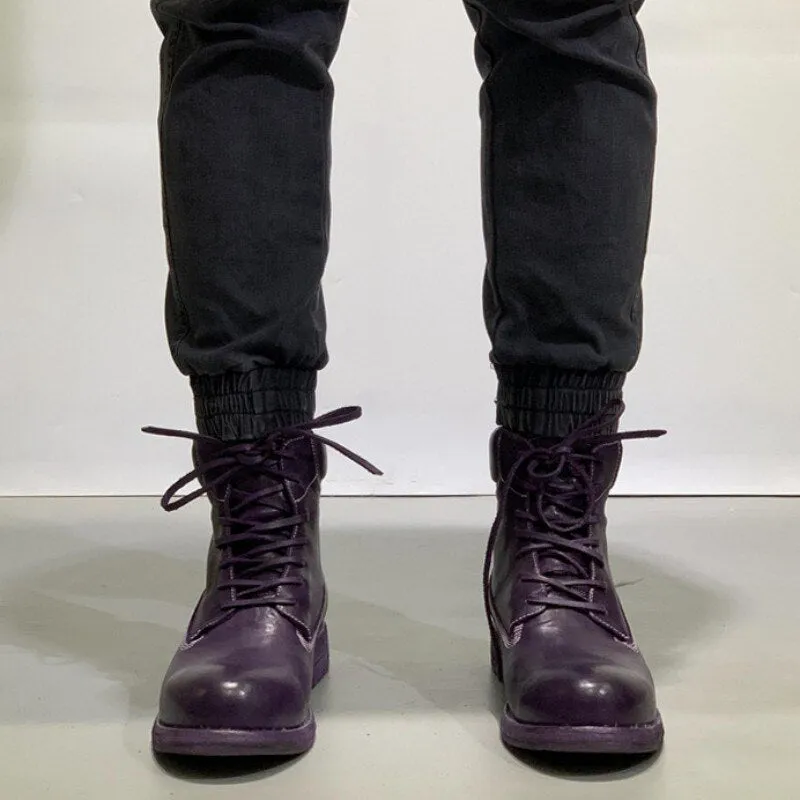 Mens Work Boots Lace Up Genuine Leather High Top Shoes
