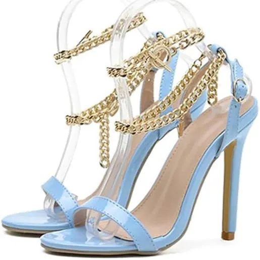 Metal Heart-Shaped Chain Stiletto Heels