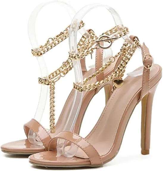 Metal Heart-Shaped Chain Stiletto Heels