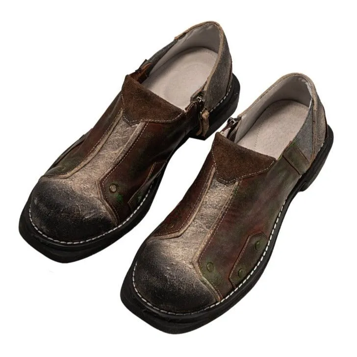 Metal patina retro lace-free men's and women's leather shoes