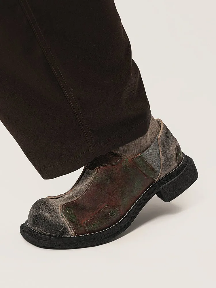 Metal patina retro lace-free men's and women's leather shoes