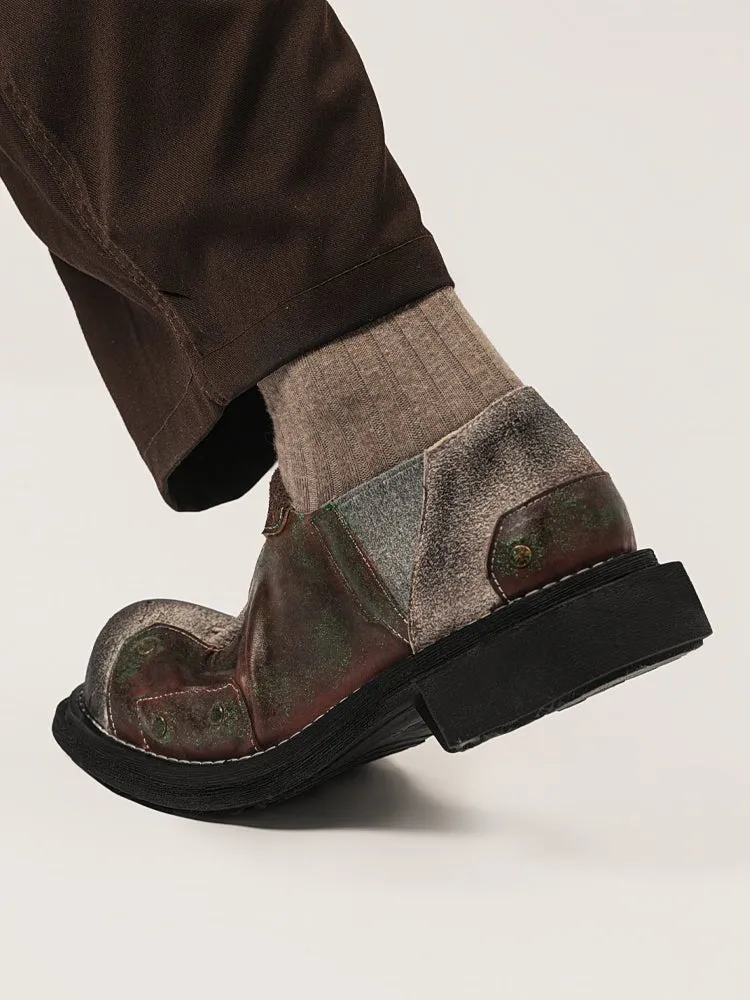 Metal patina retro lace-free men's and women's leather shoes