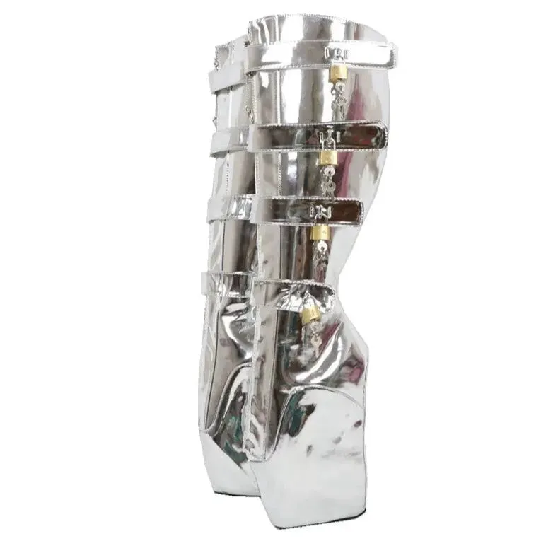 Metallic Silver Tiptoe Heels Boots