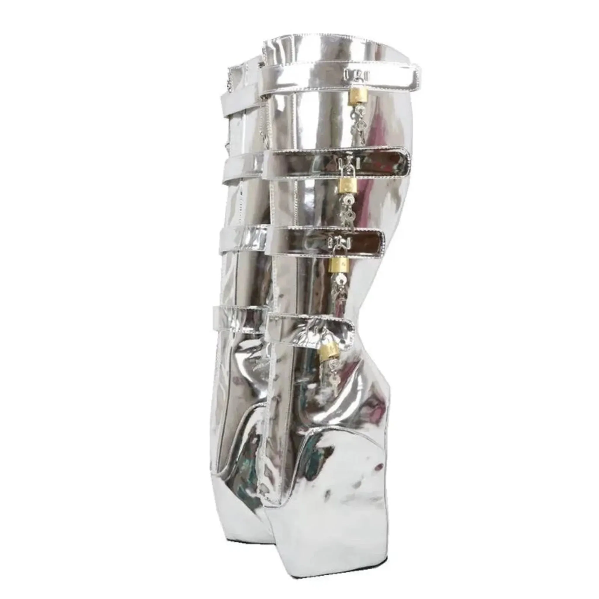 Metallic Silver Tiptoe Heels Boots
