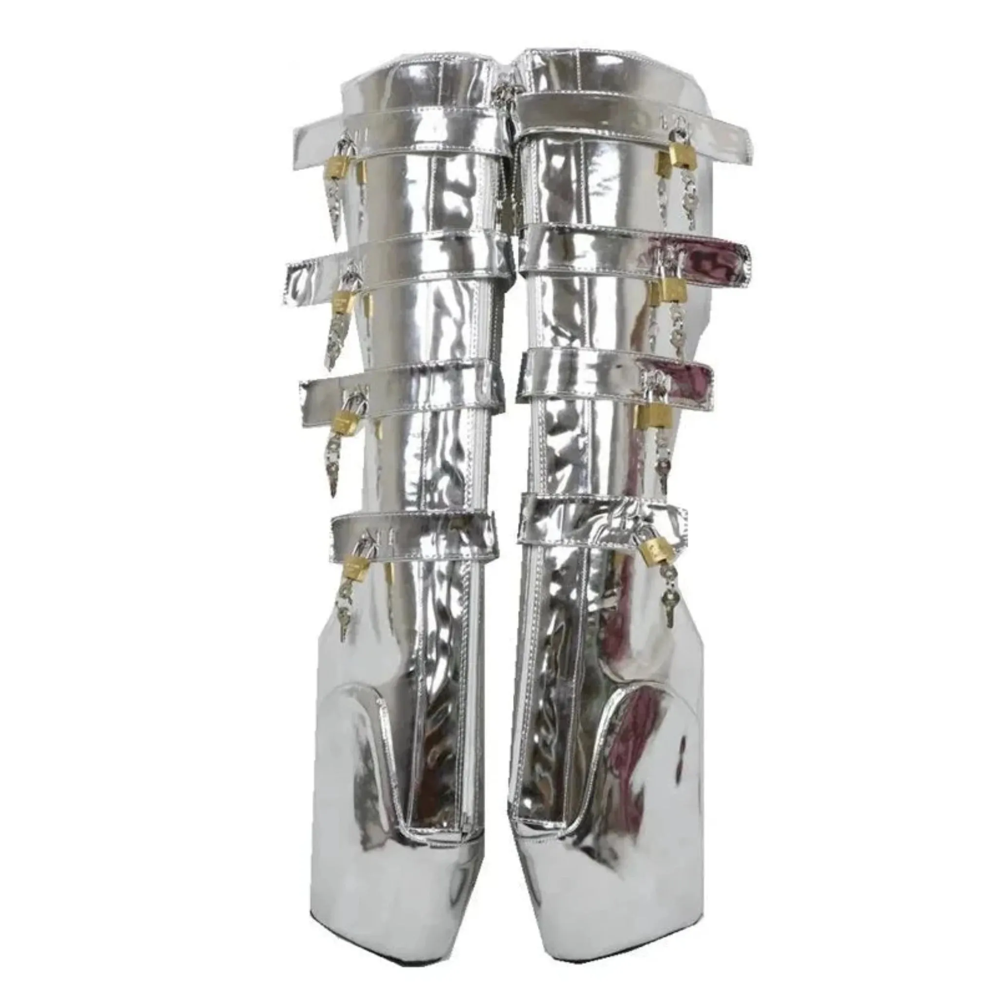 Metallic Silver Tiptoe Heels Boots
