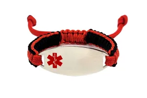 Micro Paracord Bracelet with Engraved Stainless Steel Medical ID Tag - Red Oval