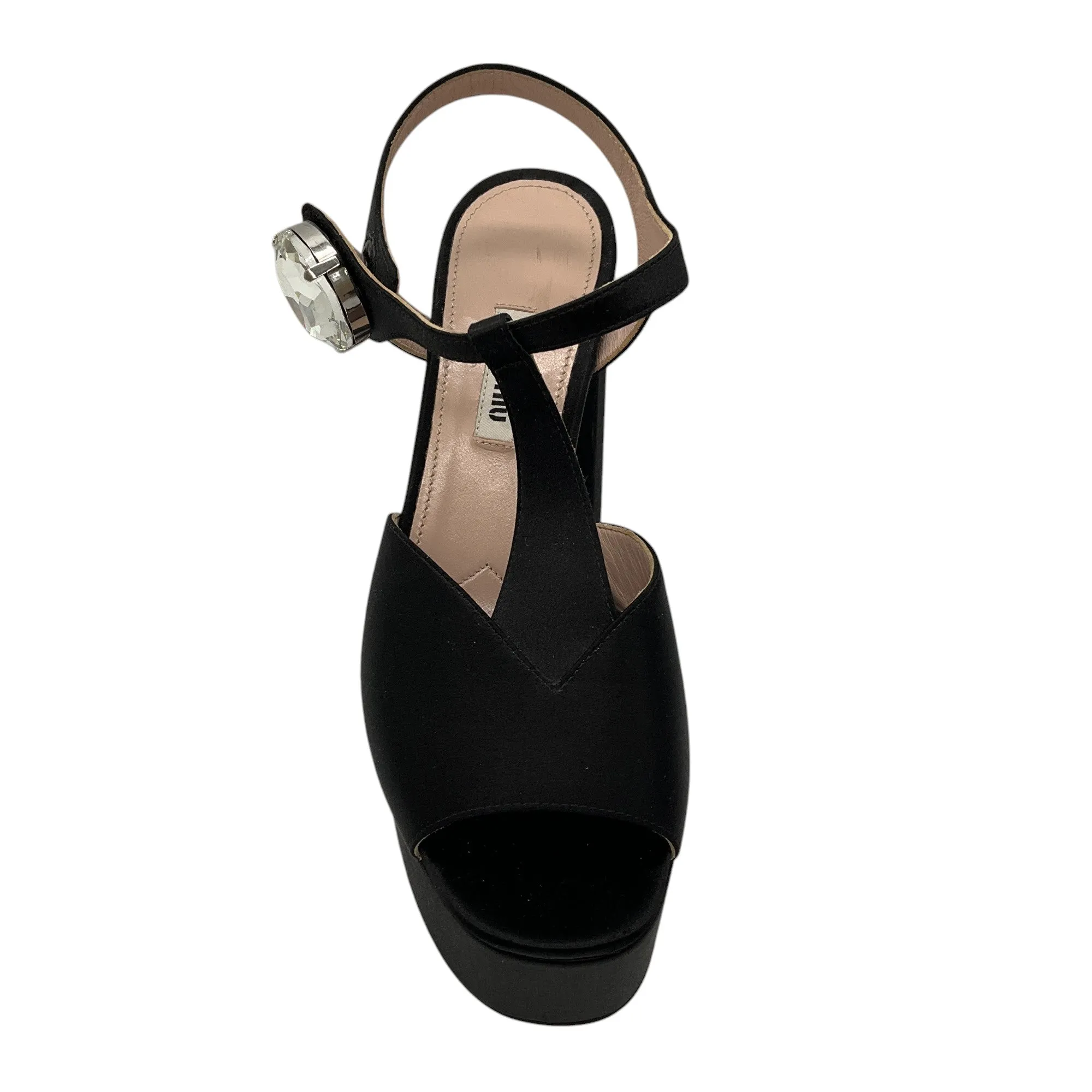 Miu Miu Black Crystal Embellished Satin Platform Sandals