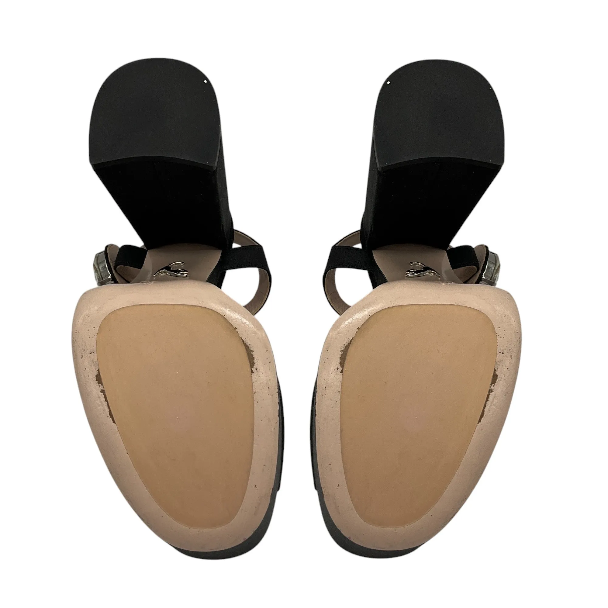 Miu Miu Black Crystal Embellished Satin Platform Sandals