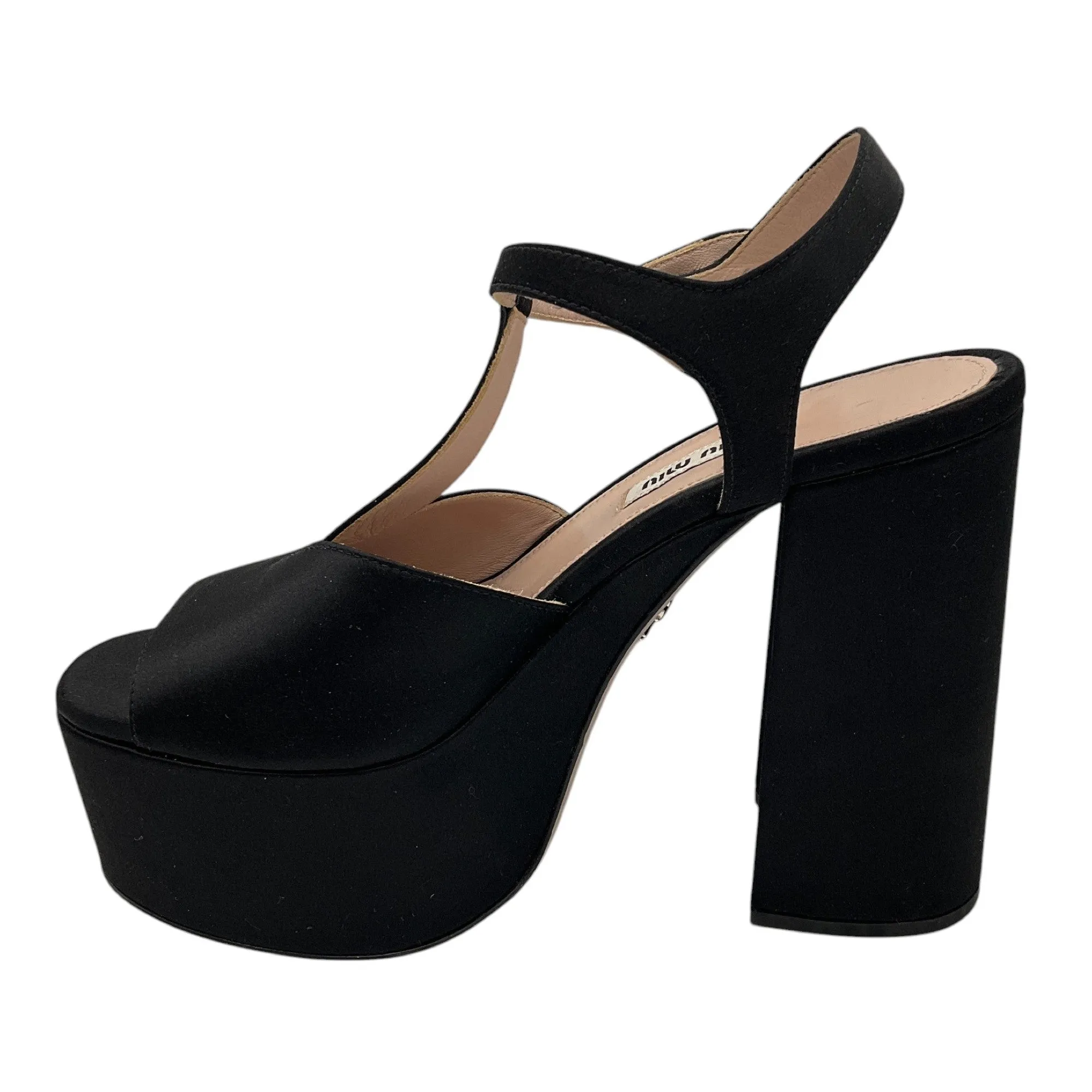 Miu Miu Black Crystal Embellished Satin Platform Sandals