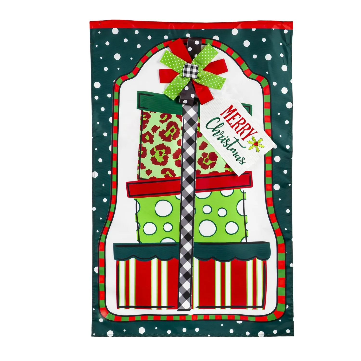 Mixed Print Presents House Applique Flag,159336