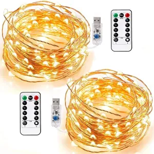 New [2 Packs] Mintlemon Fairy Lights 33ft 100 LEDs, 8 Lighting Modes Dimmable String Lights with Remote, USB Powered Twinkle Lights for Bedroom Garden Wedding Party Backdrop Tapestry Canopy Gazebo (Warm White Copper)