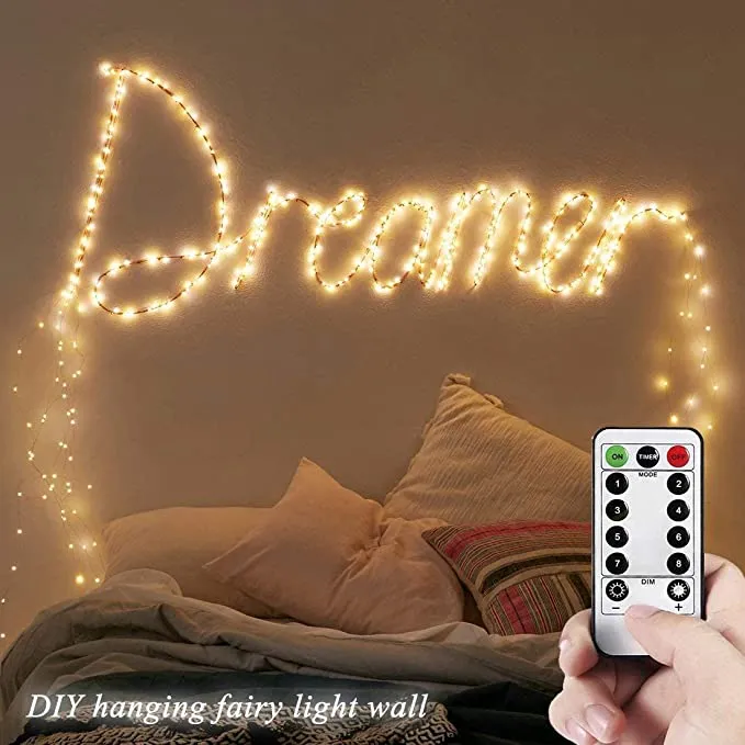 New [2 Packs] Mintlemon Fairy Lights 33ft 100 LEDs, 8 Lighting Modes Dimmable String Lights with Remote, USB Powered Twinkle Lights for Bedroom Garden Wedding Party Backdrop Tapestry Canopy Gazebo (Warm White Copper)