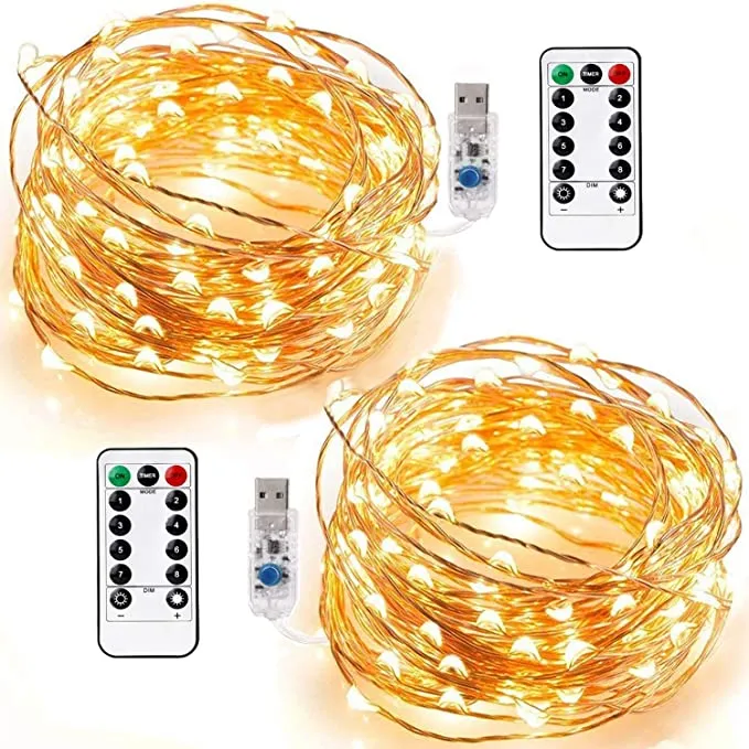 New [2 Packs] Mintlemon Fairy Lights 33ft 100 LEDs, 8 Lighting Modes Dimmable String Lights with Remote, USB Powered Twinkle Lights for Bedroom Garden Wedding Party Backdrop Tapestry Canopy Gazebo (Warm White Copper)