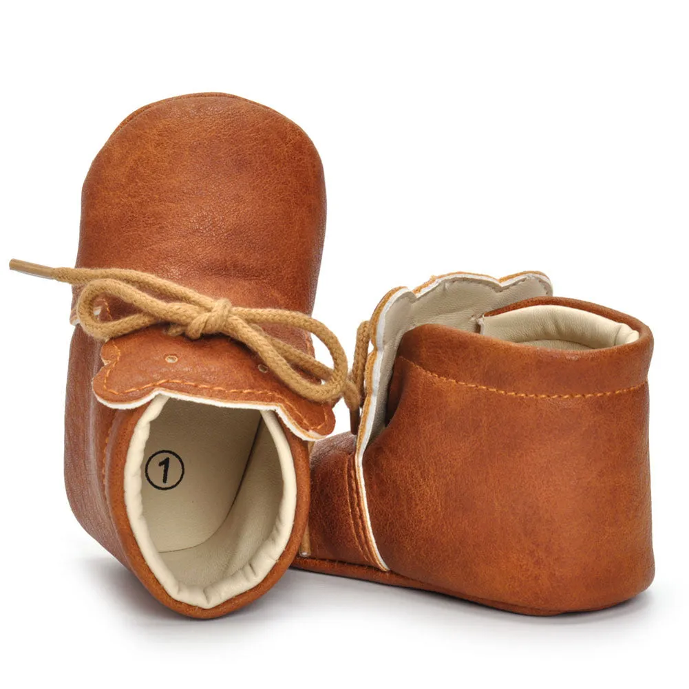 New  Baby Infant  Boys Girls Shoes Prewalker Soft Sole Ankle Leather
