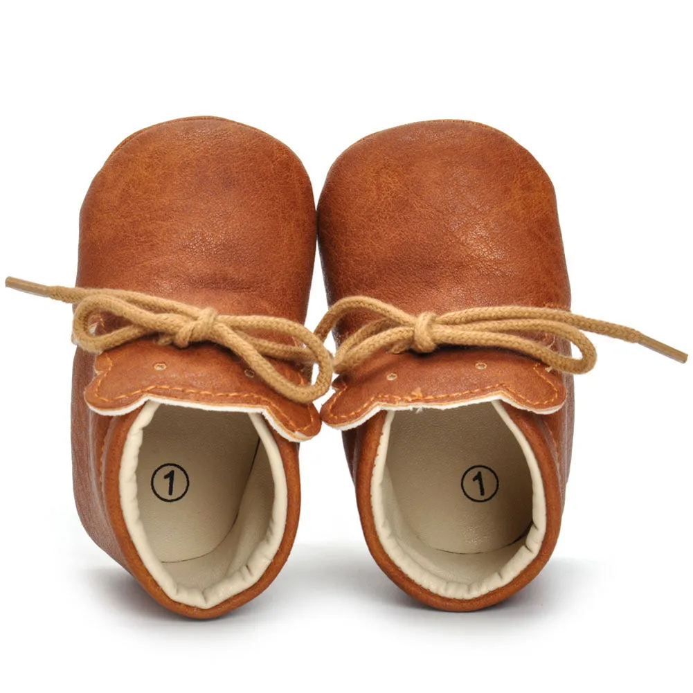 New  Baby Infant  Boys Girls Shoes Prewalker Soft Sole Ankle Leather