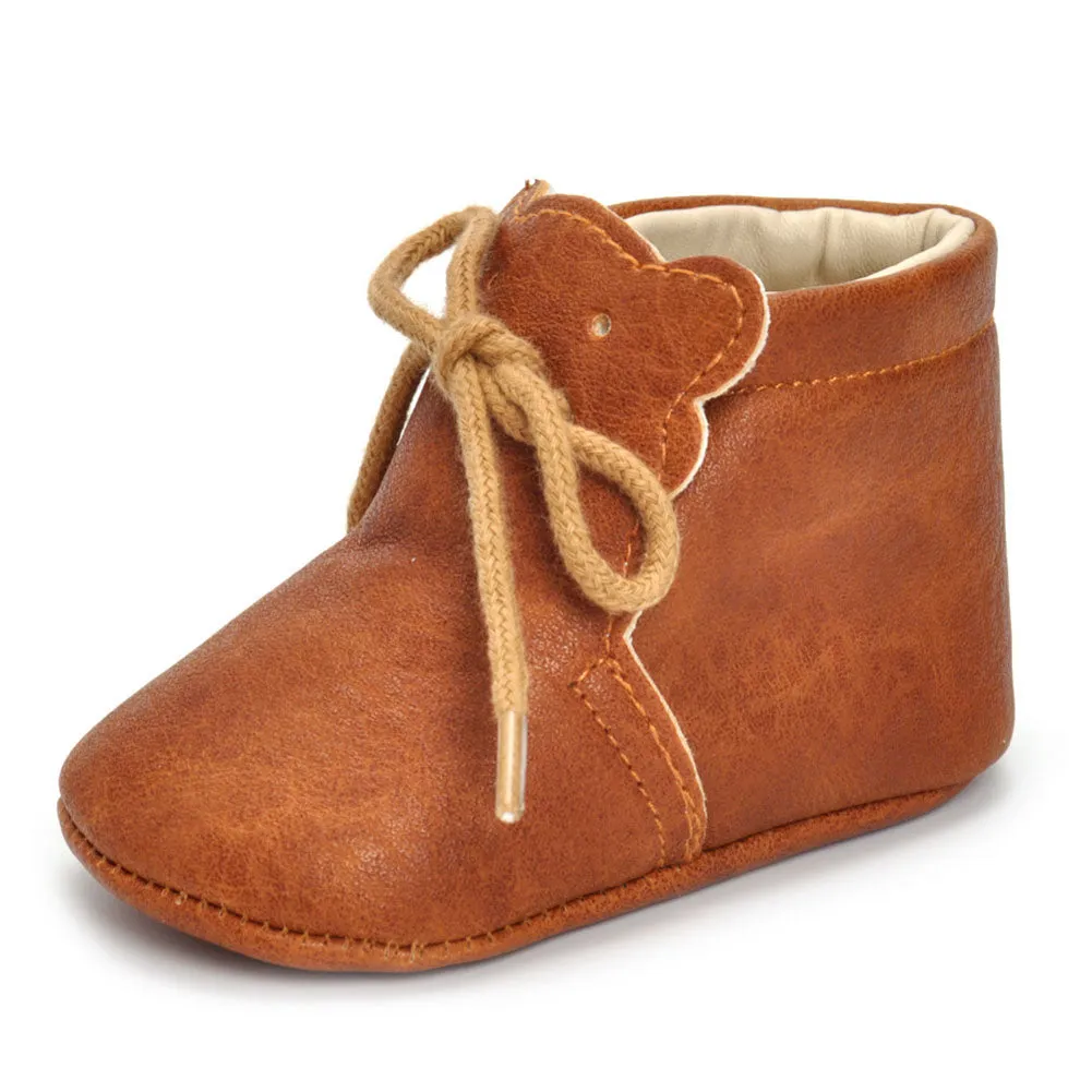 New  Baby Infant  Boys Girls Shoes Prewalker Soft Sole Ankle Leather