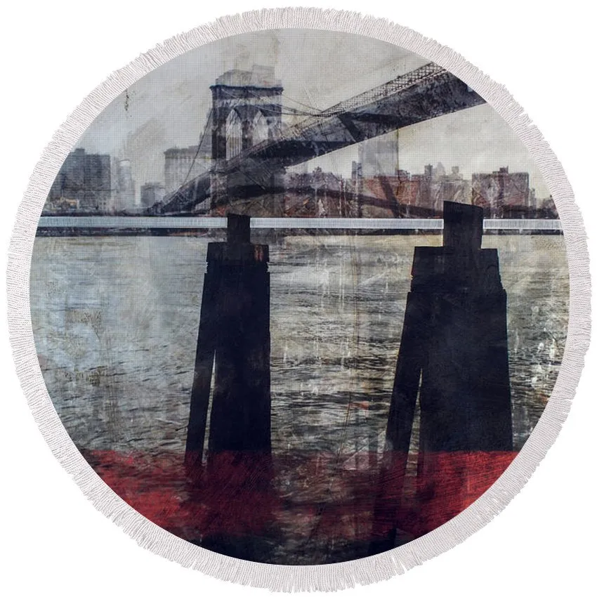 New York Pier - Round Beach Towel