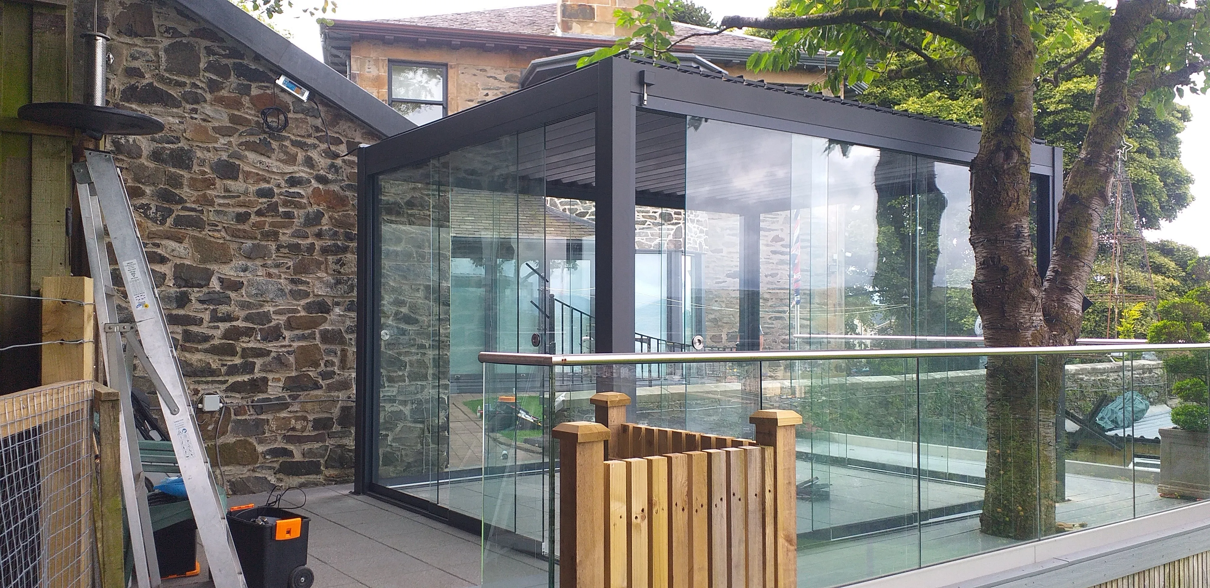 Nova Titan Aluminium Pergola 4m x 3m  optional Glass Sliding Doors - Grey