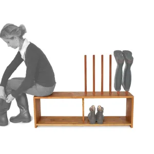 Oak Welly and Shoe Rack with Seat (3 pair)