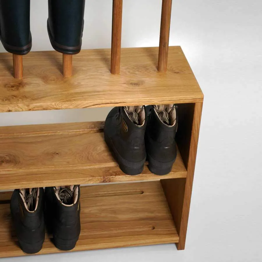 Oak Welly and Shoe Rack with Seat (4 pair)