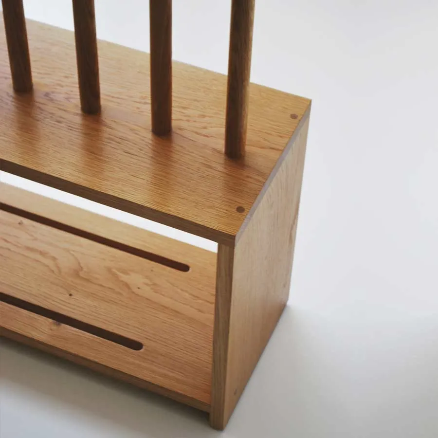 Oak Welly and Shoe Rack with Seat (4 pair)